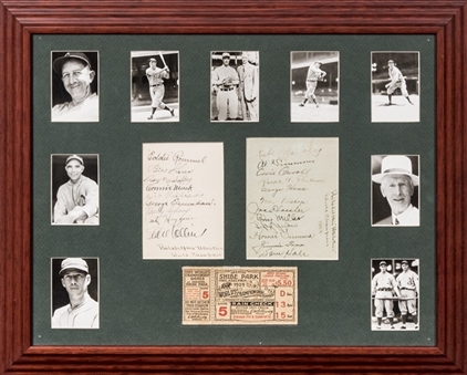 1929 World Champion Philadelphia As Multi-Signed Cards In 16 x 20 Framed Display With 21 Signatures Including Mack, Foxx, Collins & Simmons-With World Series Game 5 Ticket Stub & 9 Photos (Beckett)